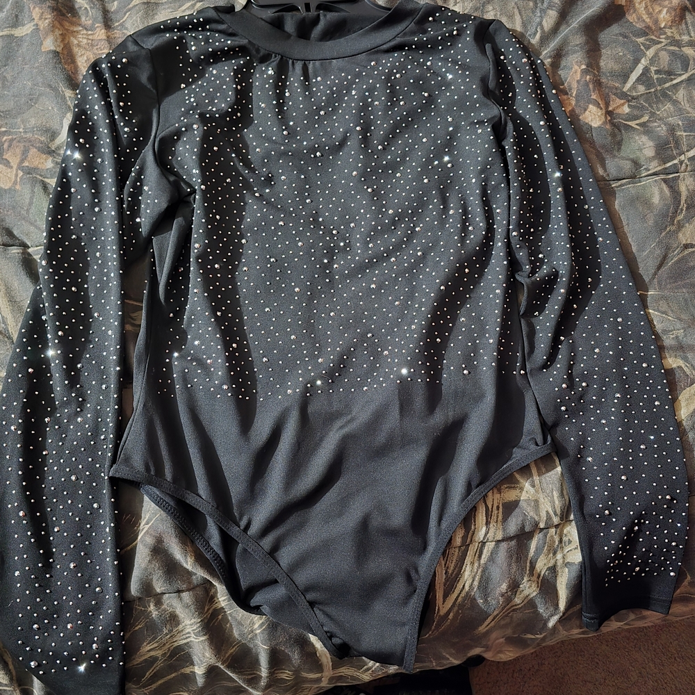 Black Rhinestone Embellished Bodysuit